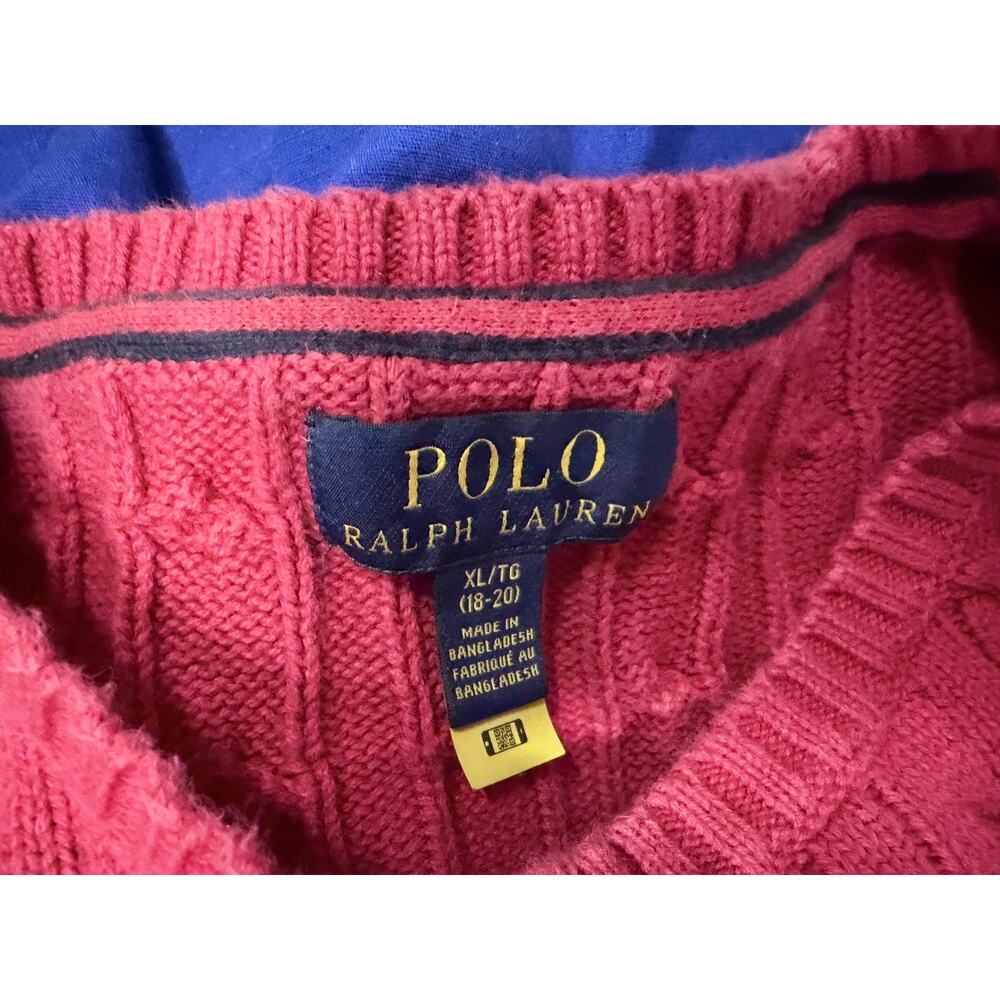 Polo Ralph Lauren Cable Knit Sweater Boys XL Red Cotton Pony Logo Classic - Picture 3 of 4